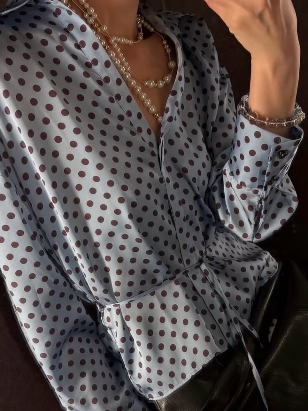 Zara Light Blue Polka Dot Button-Up Blouse